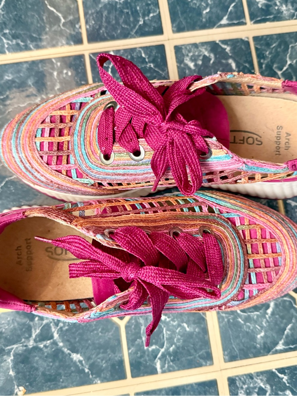 Multicolor Woven Lace-Up Sneakers - Pink Accent - Picture 7 of 8